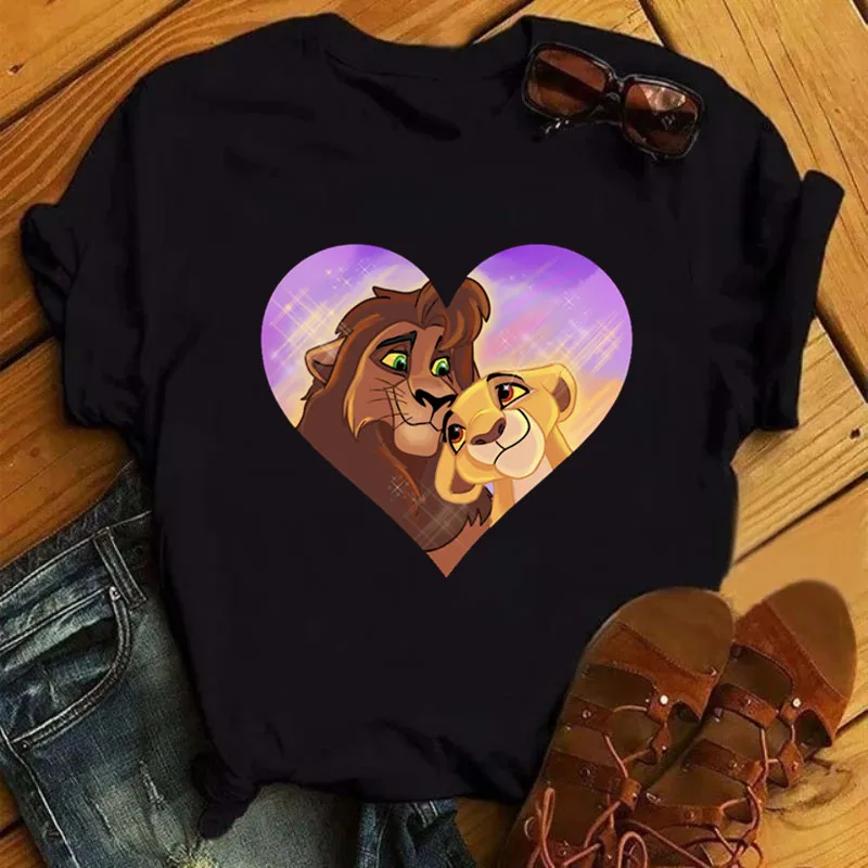 Disney The Lion King Simba Print Female T-shirts Summer Y2k Black Short Sleeve Tees Women Men Clothing