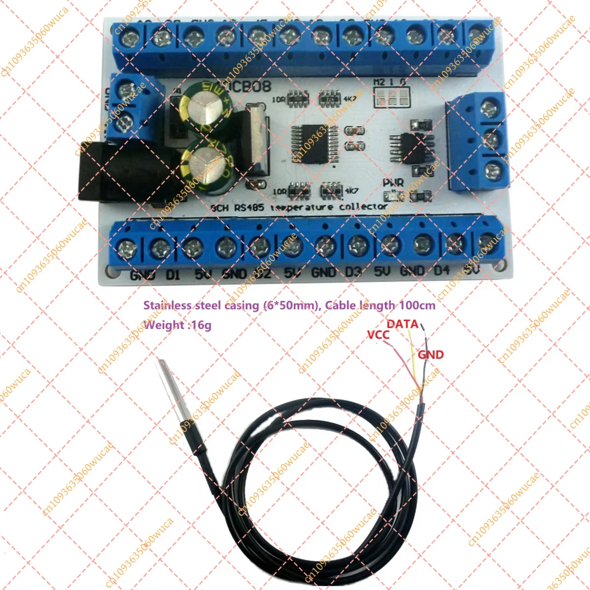 YF8CH RS485 Modbus RTU DS18B20 Temperature Sensor Module Digital Thermometer Remote Monitor Data Logger Acquisition Board