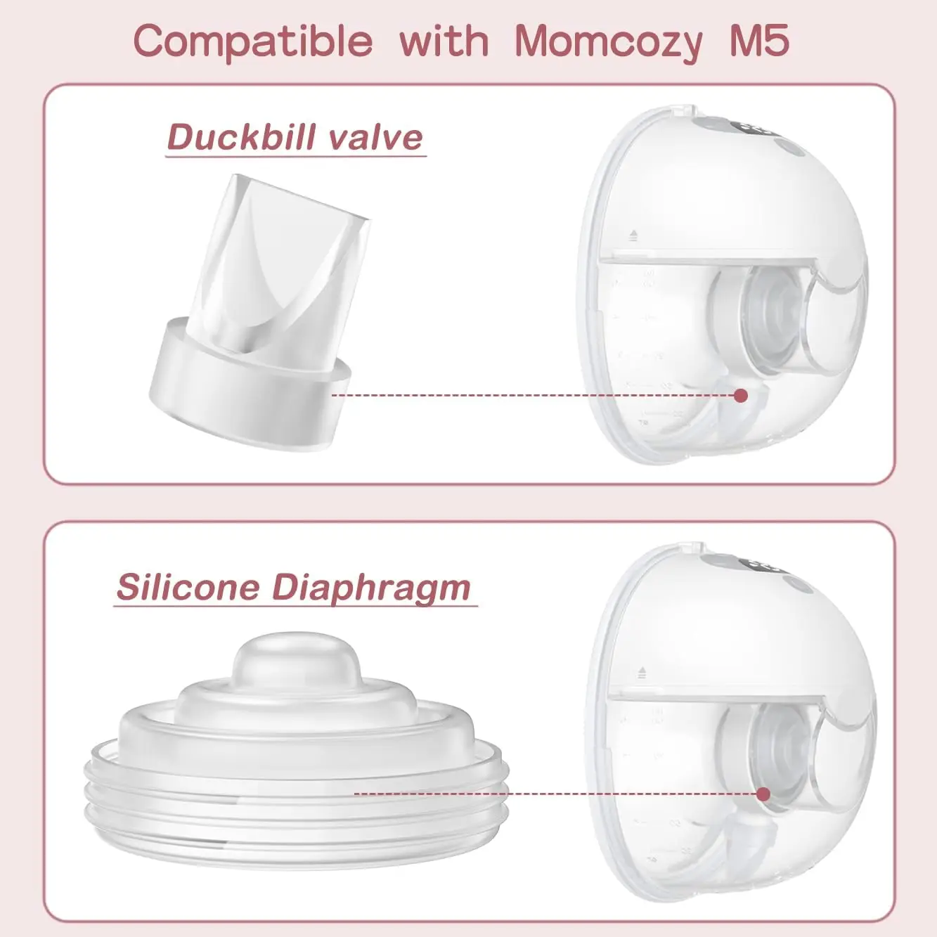 Duckbill Valves Silicone Diaphragm Compatible with Momcozy M5 Breast Pump, Replacement Pump Parts Accessories Compatible for M5