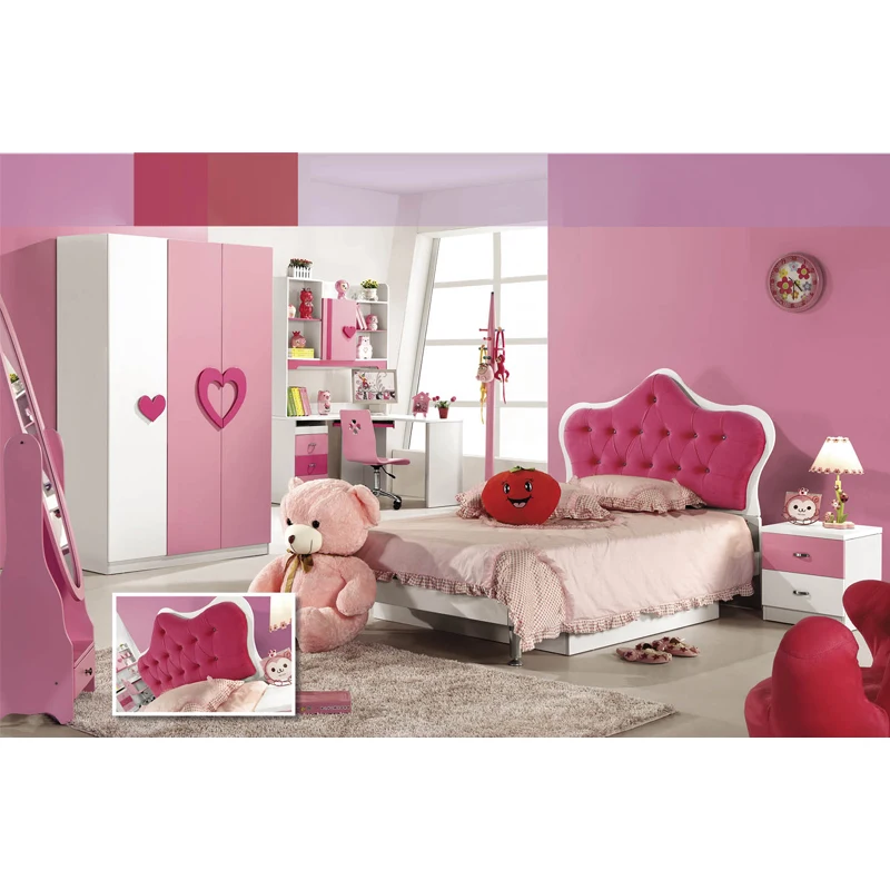 Princess Pink Color Children's Furniture Bedroom Modern Suit for Babies and Children