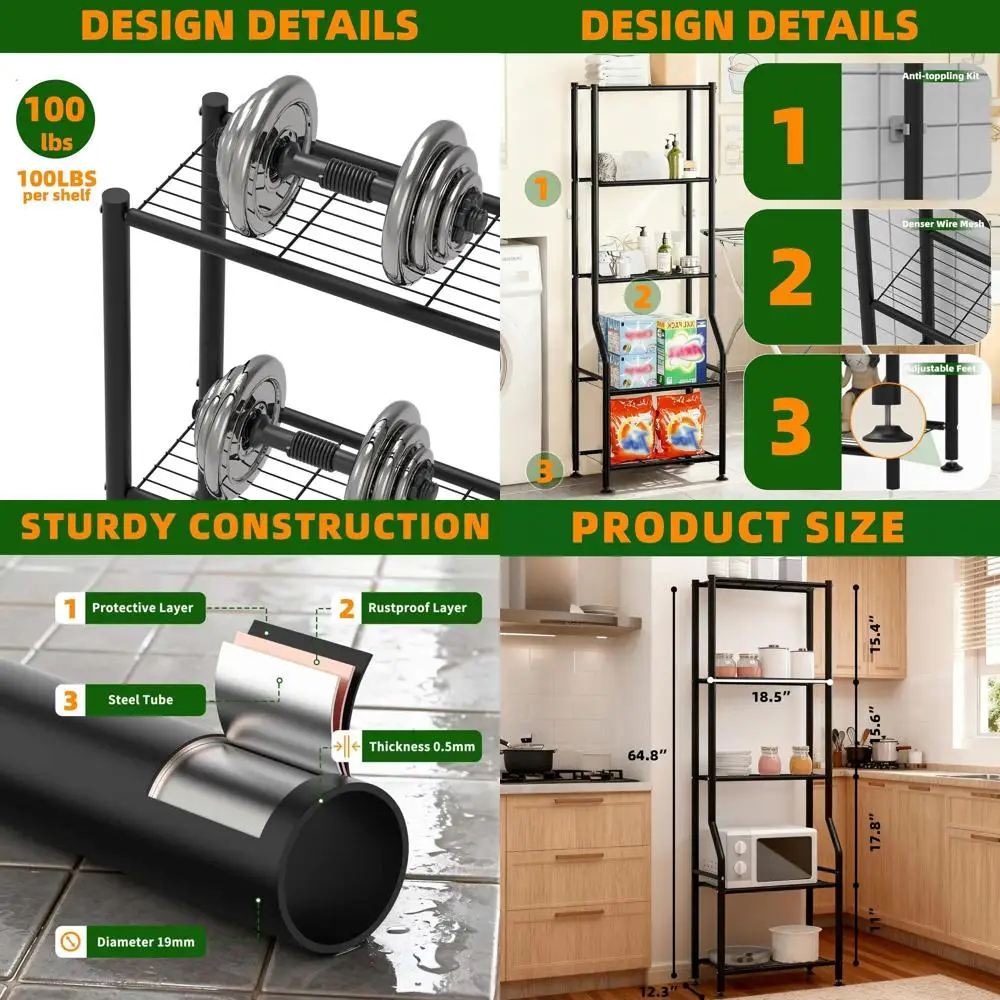 

5-Tier Heavy-Duty Metal Wire Shelving - 500 lbs Capacity, Rust-Resistant, Ideal for Kitchen, Bath, Garage, Pantry, Laundry