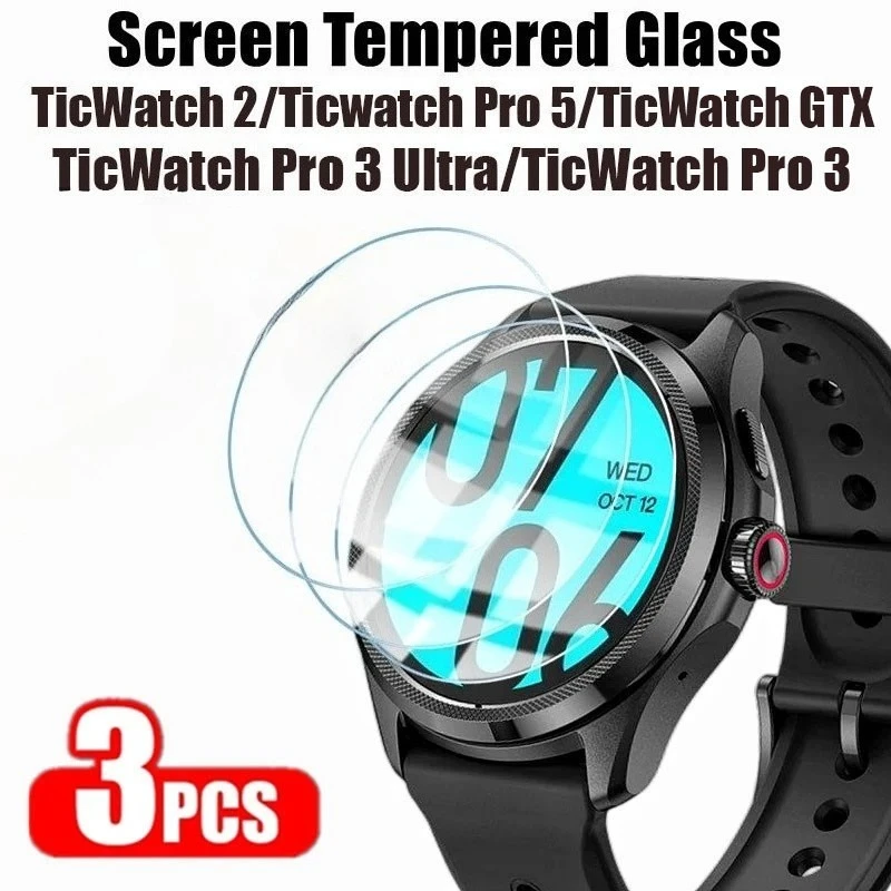 3 piezas de vidrio templado transparente HD 9H para TicWatch Pro 5 /3 Ultra /GTX /2, película protectora de pantalla de vidrio, película protectora de pantalla TicWatch Pro5
