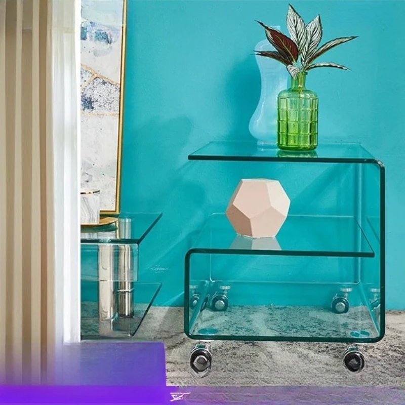 Hot-selling acrylic coffee table, simple hot-bending universal wheel acrylic coffee table, acrylic edge table