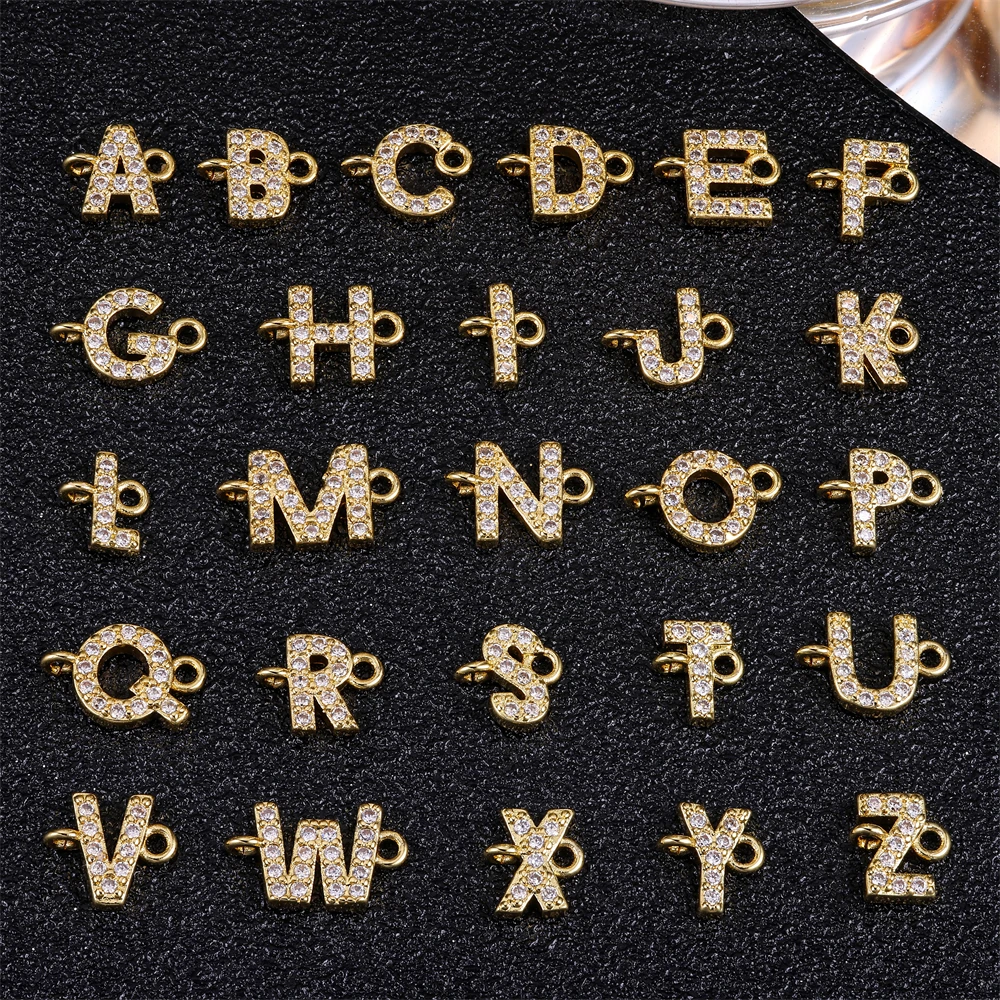 Juya 18K Gold Plated Copper Decorative 2 Loops 26 Alphabet Initial Letter Charms Connectors For DIY Pendant Name Jewelry Making view 6
