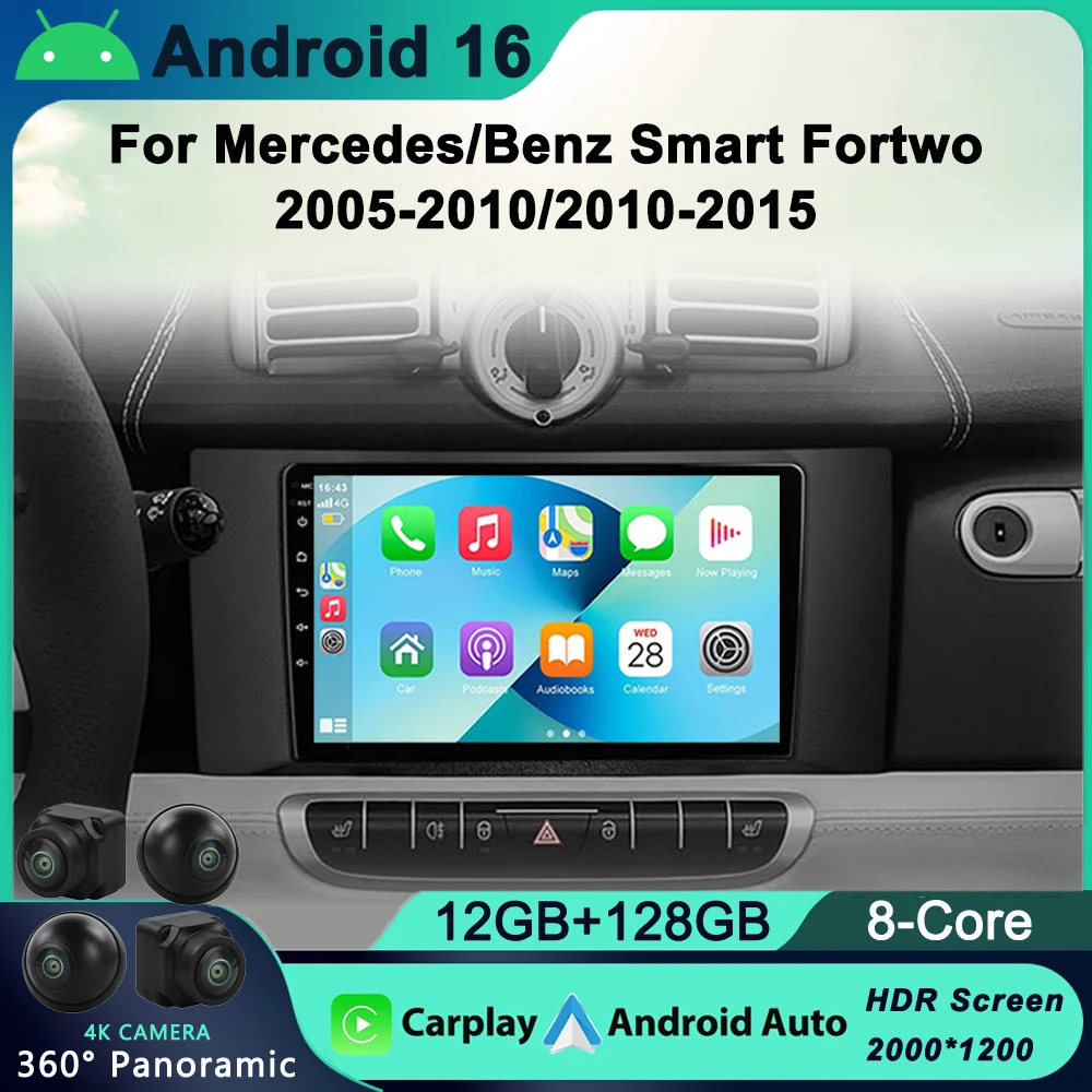 

Android 16 Car radio For Mercedes Benz Smart Fortwo 2005 - 2015 Car Radio Car video players CarPlay Android Auto GPS 2din DVD
