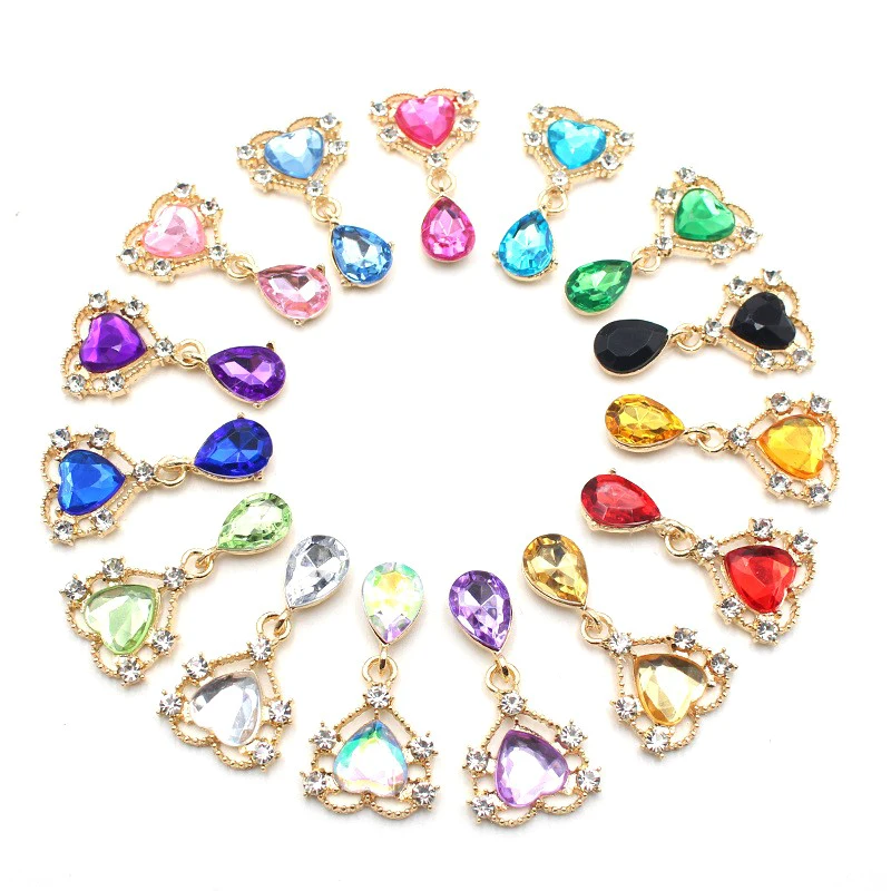 10Pcs Peach Heart Alloy Water Rhinestone Exquisite Pendant Jewelry Accessories Diy Wedding Clothing Bow Decoration Accessories