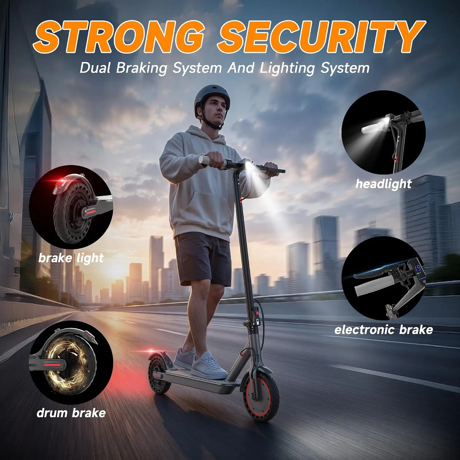 8.5'' Electric Scooter for Adults, Folding E Scooter with 350W Motor 19Mph Top Speed, Max 19-23 Miles Long Range Commuting Scooters with Dual Brakes System, APP Control 4