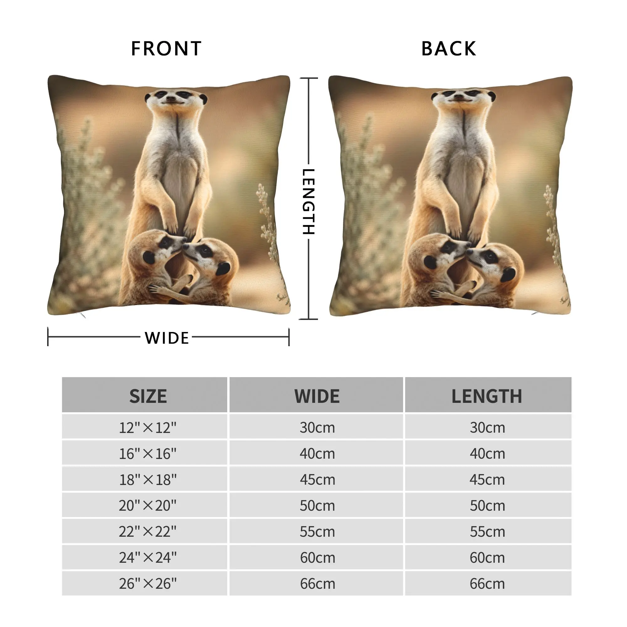 Family Of Three Meerkats In Desert Pillow Case  Print Pillow Cover For Living Room Bed Chair Vintage Cushion Cover