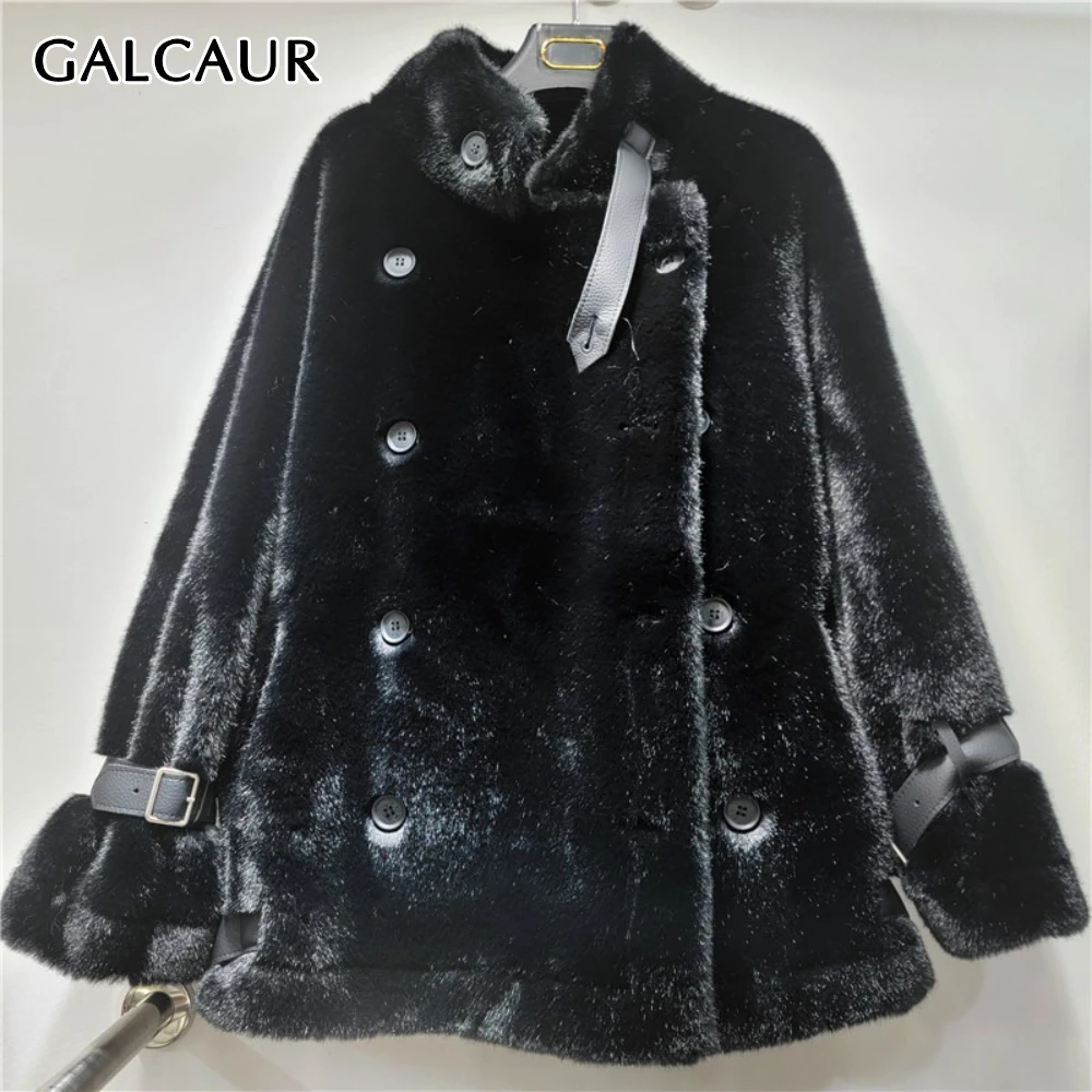 

GALCAUR Black Spliced Sashes Chic Jacket Female Stand Collar Long Sleeve Loose Casual Women's Jackets Autumn Style Fashion New