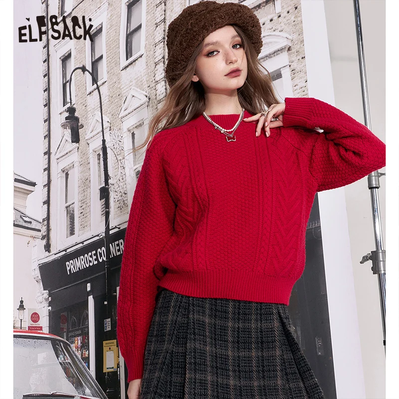 ELFSACK Christmas New Year Sweater Women 2023 Winter 2000s Retro Tops