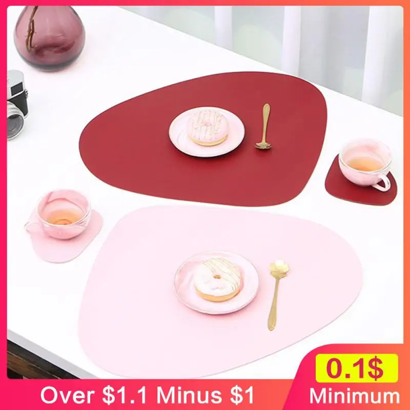 Irregular Pu Leather Placemat Western Food Mat Anti Slip And Anti Scald Pad Kitchen Tools Washable Table Mat Leather Dining Mat