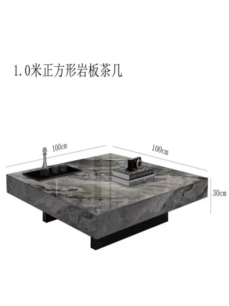 Italian minimalist square slate coffee table, living room, home luxury, modern simple marble, suspended size apartment