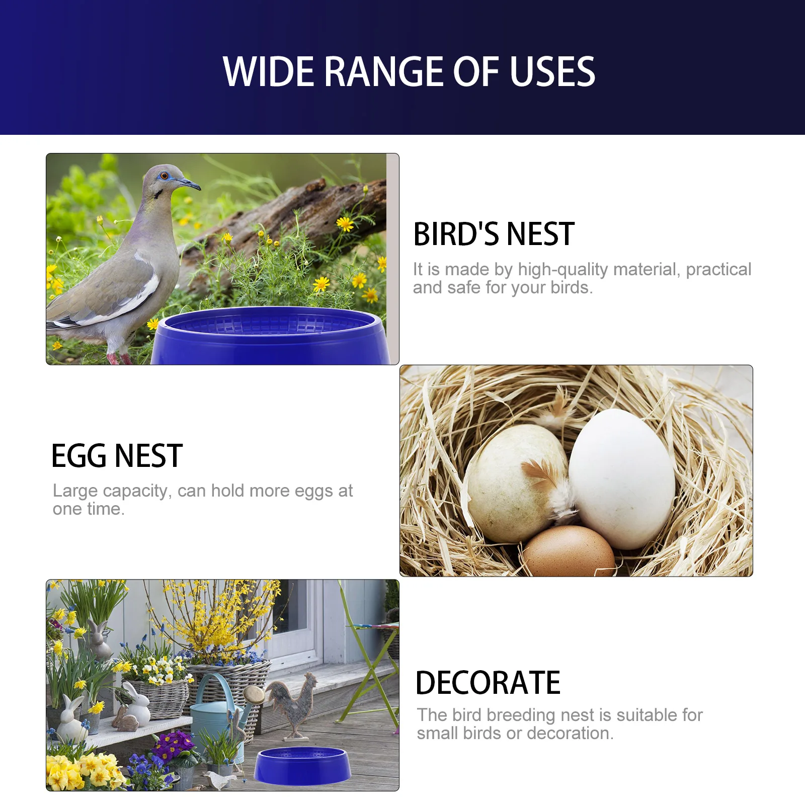

3pcs Plastic Breeding Large Capacity Lightweight Egg Laying Basin For Pigeon Nesting Bowl Bird Incubate Nest Pet Bird Nest