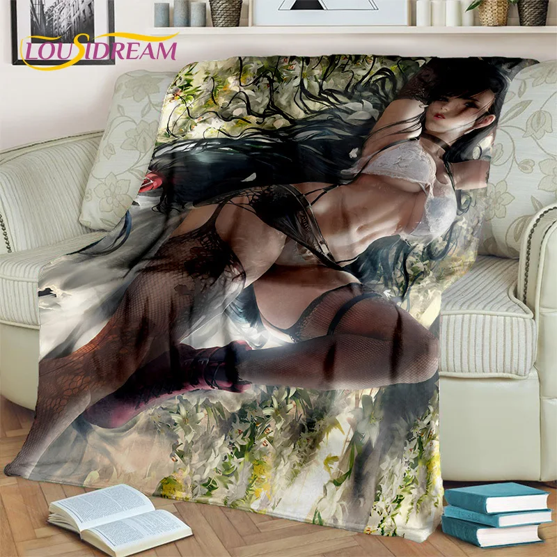 

Game Cartoon 3D Sexy Lace Girl Tifa Aerith Blanket,Soft Throw Blanket for Home Bedroom Bed Sofa Picnic Office Cover Blanket Kids