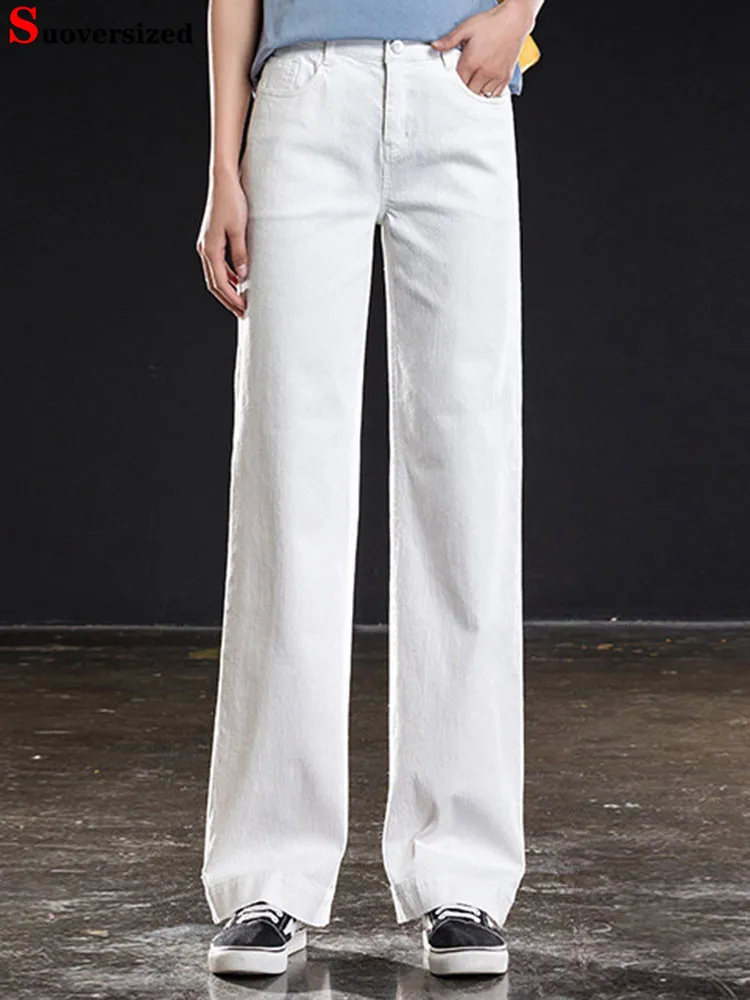 

Women White Baggy Straight Jeans Korean Fashion High Waist Streetwear Wide Leg Denim Pants Classic Solid Vintage Loose Vaqueros