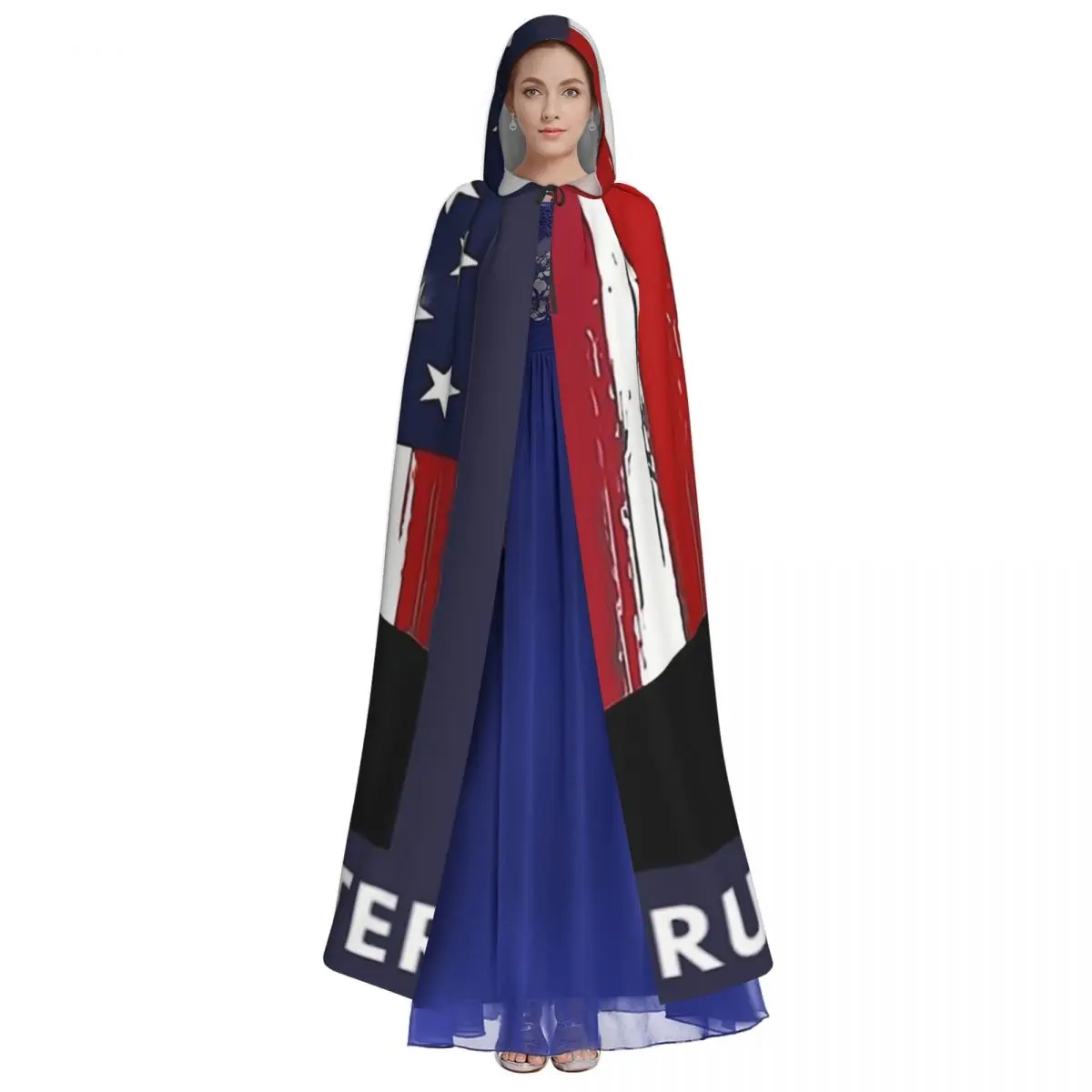 American Flag Trump Long Hooded Cloak Witch Medieval Costume Cosplay Cape HalloweenCoat Adult Unisex