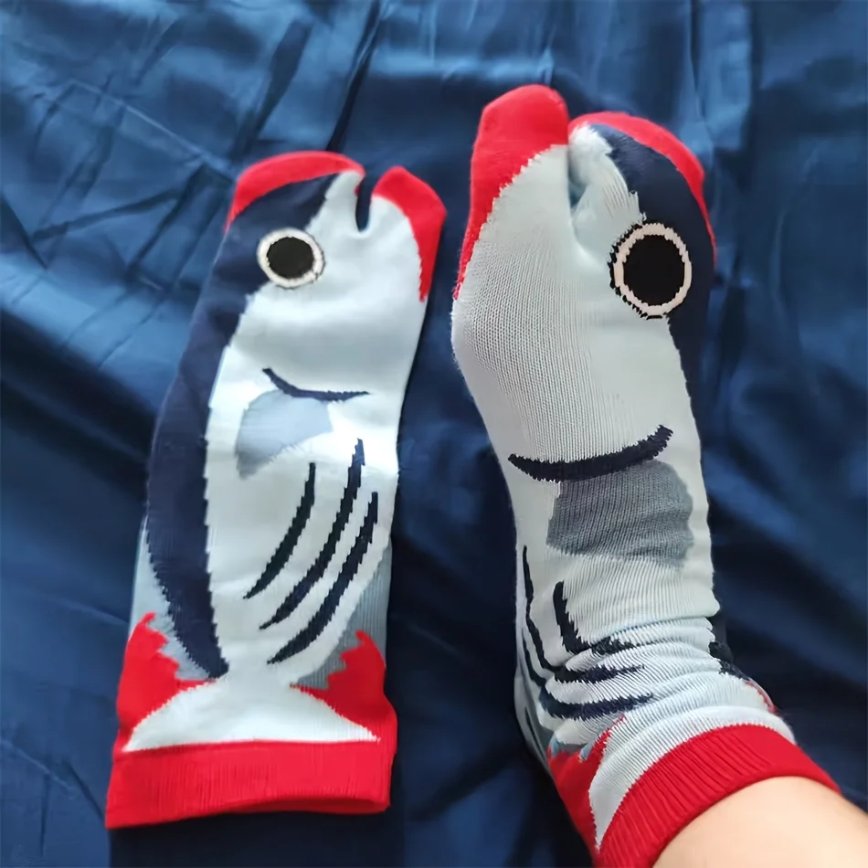 4 Pairs of Fun Split-toe Socks with an Aquarium Theme, Stylish and Comfortable Breathable Socks, a Perfect Birthday Gift.