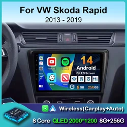 Android 14 Carplay Car Radio For VW Skoda Rapid 2013 2014 2015 2016 2017 2018 2019 Seat Toledo 2015 - 2018 GPS Multimedia Stereo