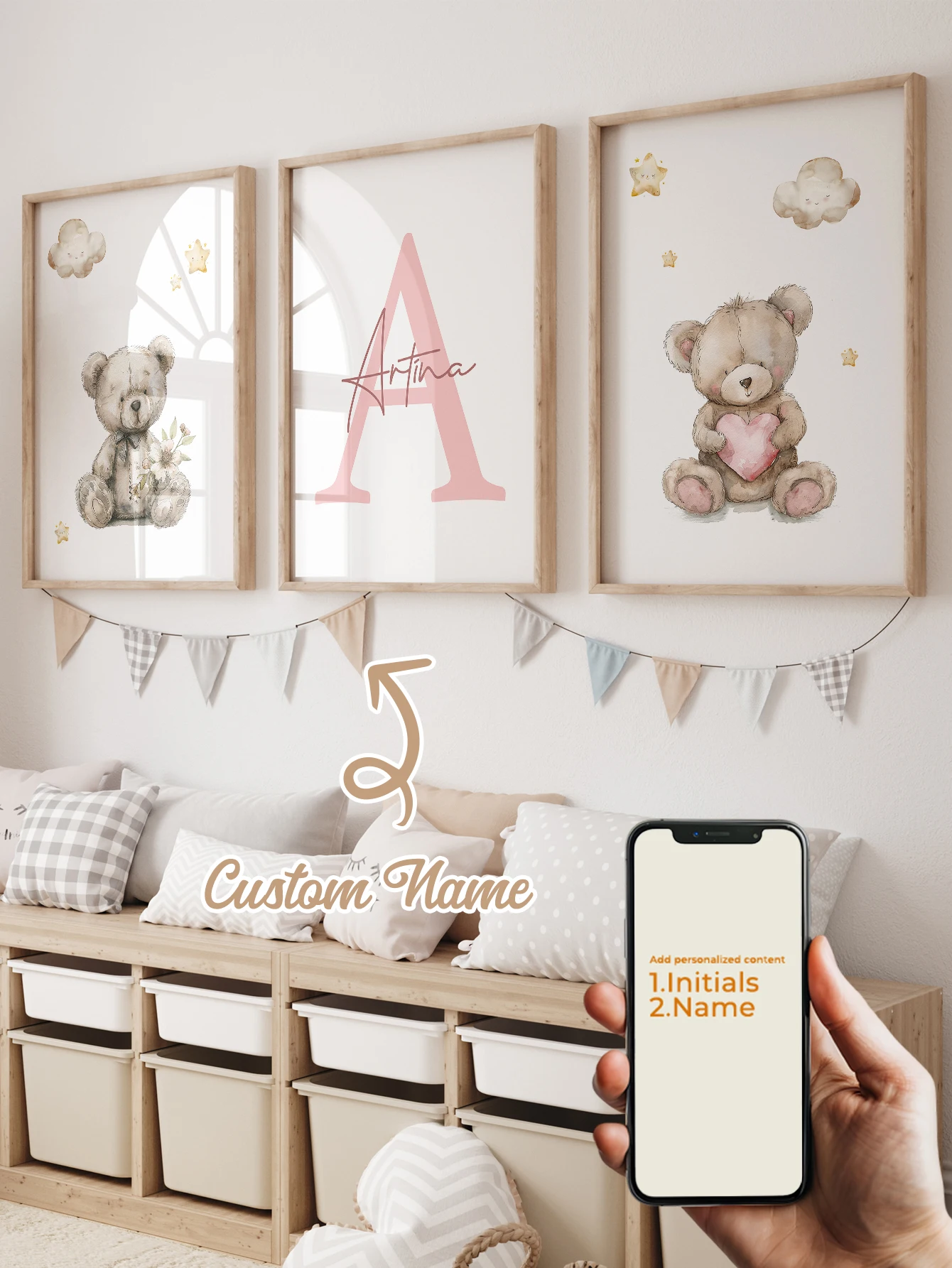 

Little Bear Starry Sky 3pcs Personalized Name Custom Wall Art Prints Canvas Painting Poster Picture For Living Room Home Decor