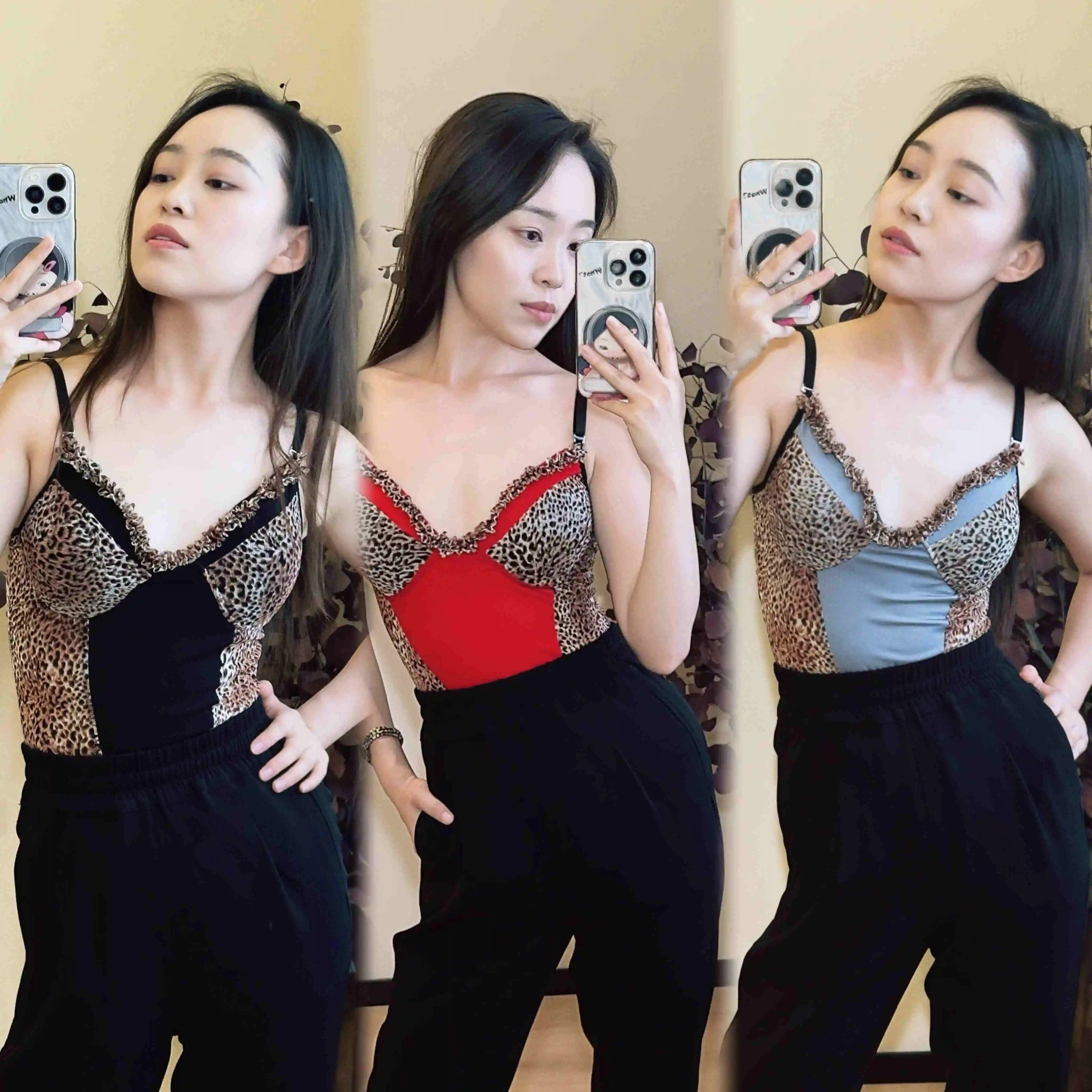 

Latin Dance Clothes Women Lace Spaghetti Strap Tops Black Trousers Female Rumba Salsa Ballroom Dance Practice Clothing DNV24606