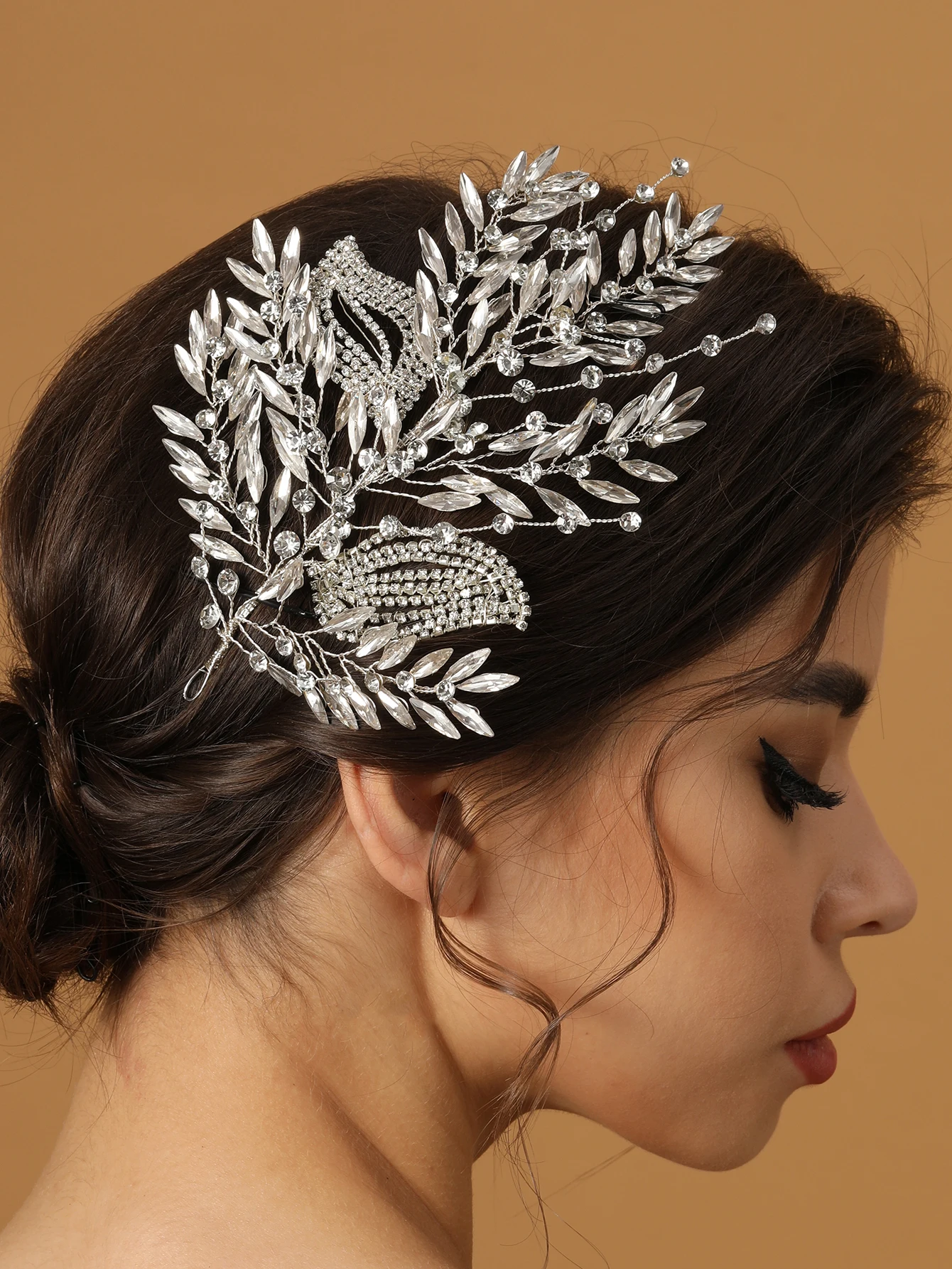 New Leaves Shape Rhinestone Hair Piece Women Pageant Wedding Accessories Bridal Headbands