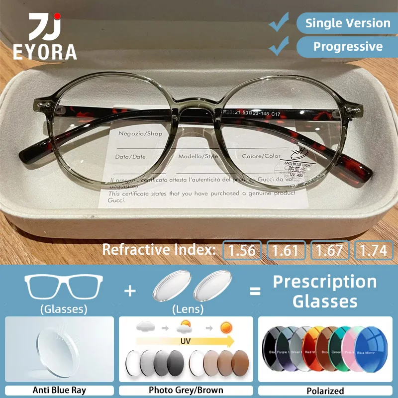 

EYORA Lightweight Round Reading Glasses Anti Blue Light Myopia Eyewear Photochromic Progressive Prescription Optical Eyeglasses
