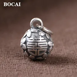 BOCAI New S990 Silver Small Flower Pendant for Women Double Happiness Chinese Characters Silver Beads Jewelry Accessories