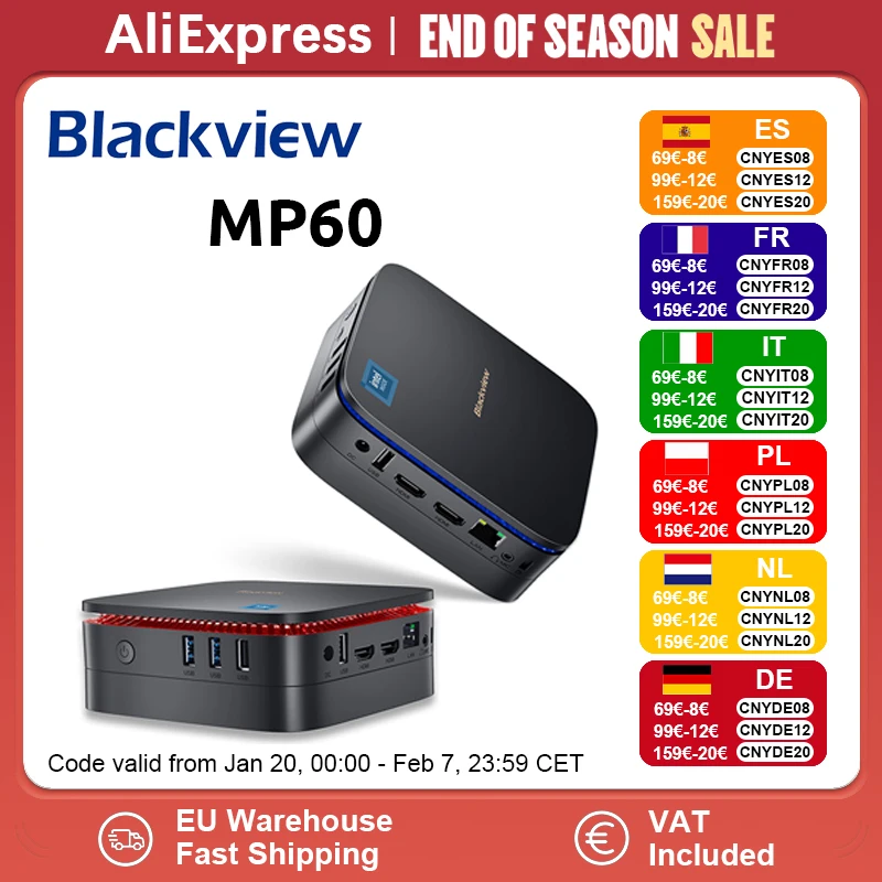 Blackview MP60 NEW Mini PC Windows 11 Pro/Home 16GB DDR4/512GB 1TB SSD Ordenador Intel N95 4K HD Doble HDMI Dual-Band 2.4G