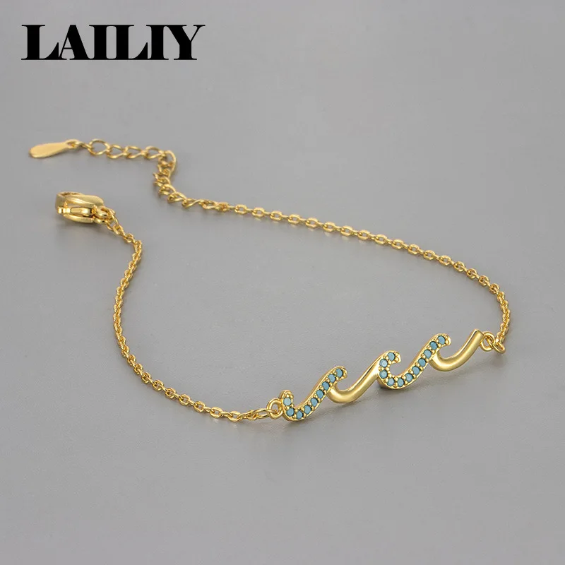 LAILIY 925 Sterling Silver 18K Gold Gift Diamond Studded Wave Bracelet Versatile Luxury Chain for Women Fashion Jewelry