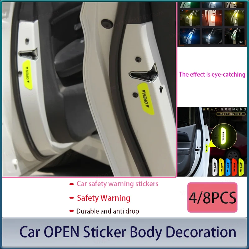 4/8 pçs adesivos de porta do carro universal marca aviso segurança aberta alta fita reflexiva auto exterior motocicleta capacete da bicicleta adesivo