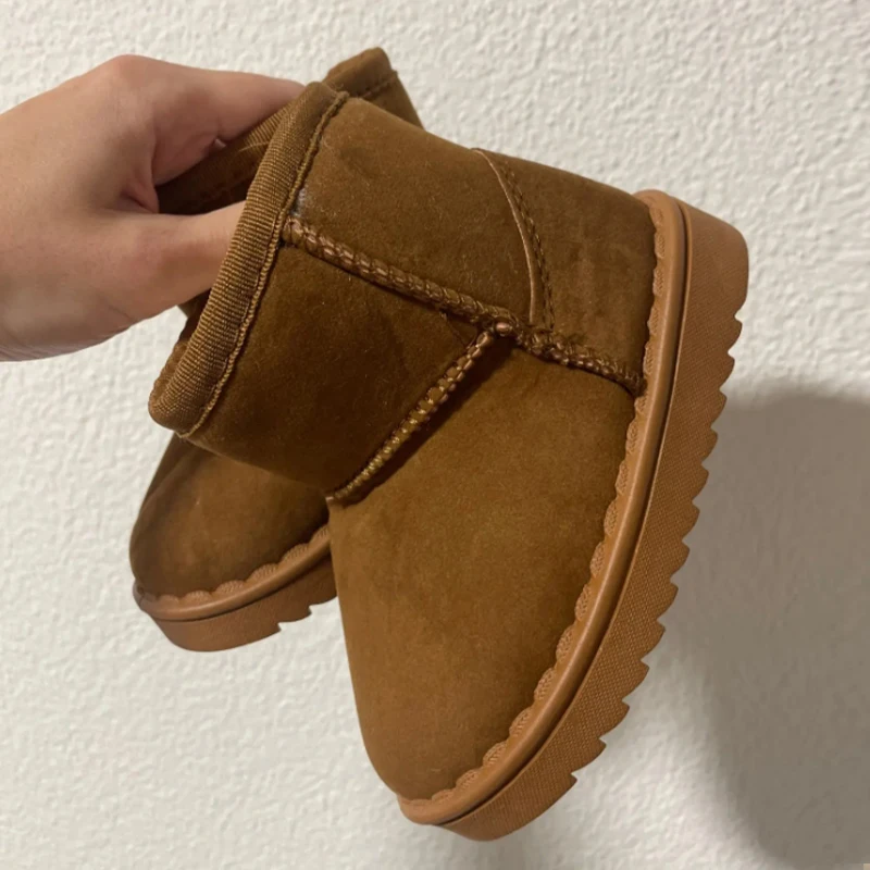 

Детские зимние ботинки, зимние милые теплые модные противоскользящие туфли, детские кроссовки для отдыха на толстой меховой платформе, короткие ботинки на плоской подошве для мальчиков и девочек