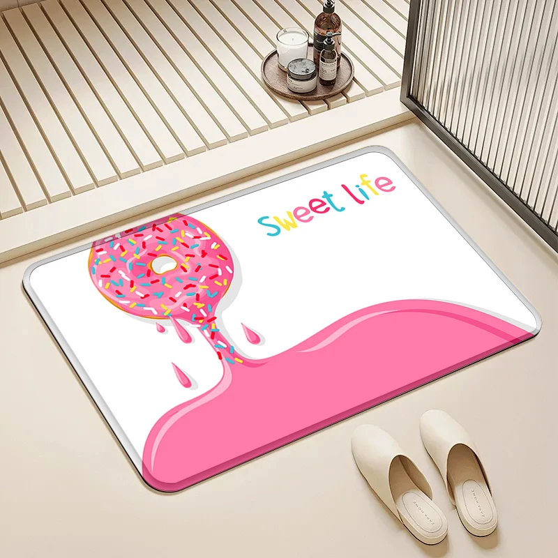 

Cute Donut Print Door Mat Non-Slip Absorbent Floor Rug for Home Bathroom Kitchen "Sweet Life" Decor Mat