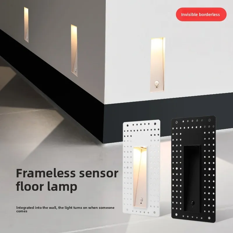 Frameless Recessed LED Step Light Waterproof Square Anti-Glare Motion Sensor Wall Lamp for Hotel Stair Aisle Outdoor Landscape