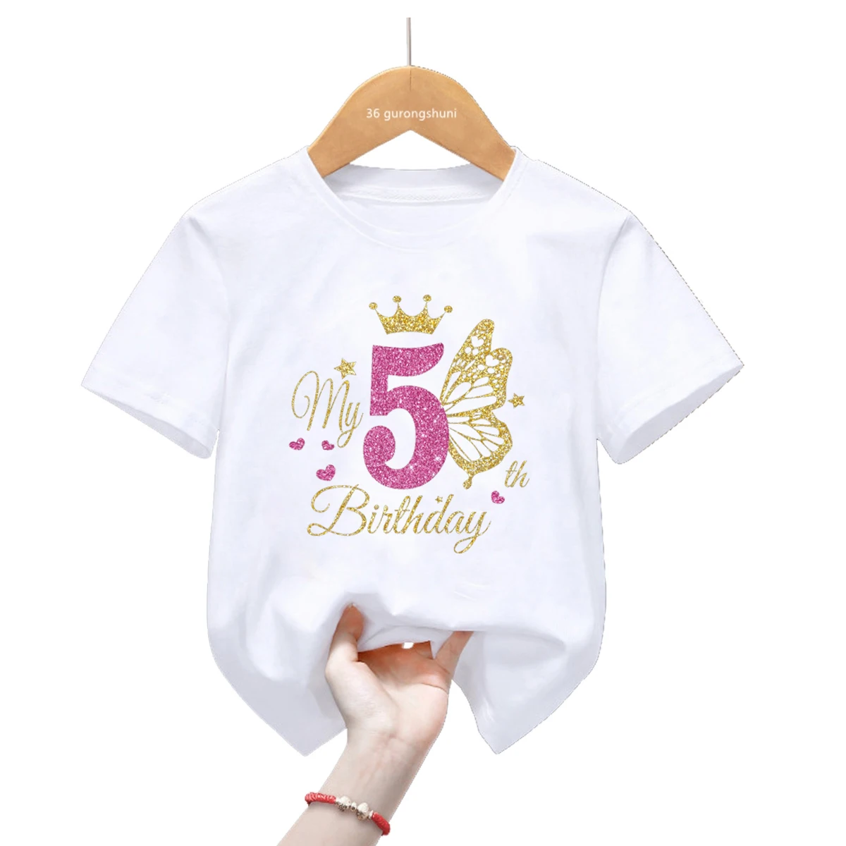 Customized Name Funny My 1-9th Happy Birthday Princess Golden Butterfly Theme T-Shirt Baby Girls Gift Kids Clothes Tees Top