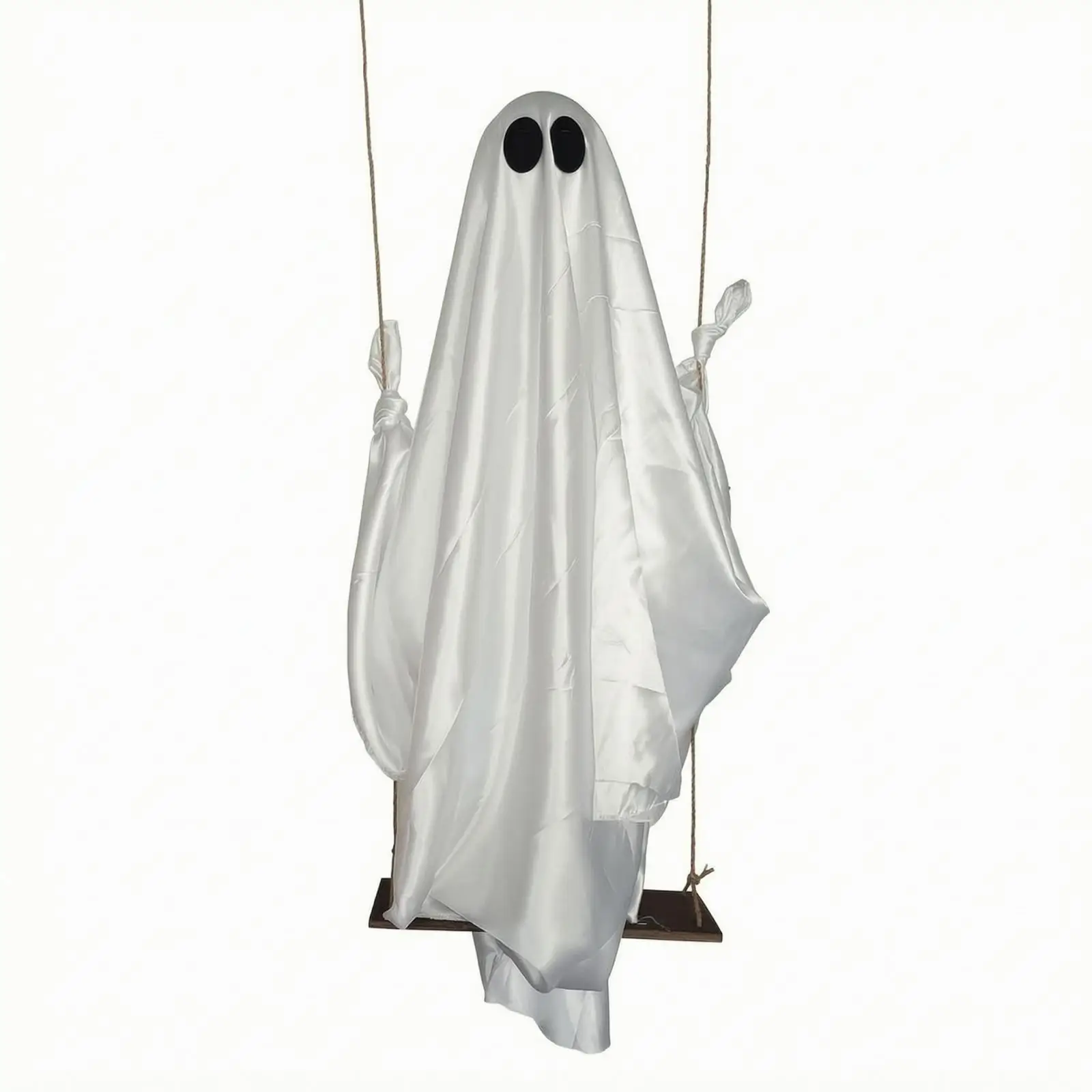 木製の板で吊るしたお化け。ハロウィーンの装飾に最適。屋外で使用可能。玄関や入り口に飾るのに。
