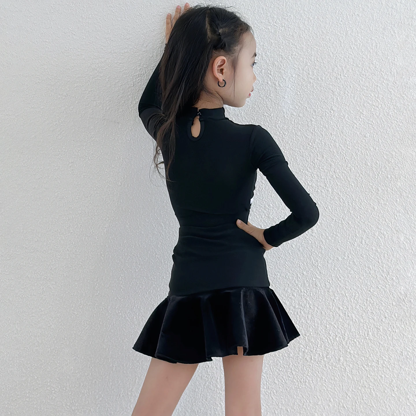 Vestido de baile latino de Salsa para niñas, vestido de práctica latina, vestido de salón de competición, traje de baile latino estándar para niños, falda de baile