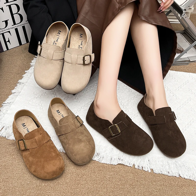 

Новинка 2025, женская классическая повседневная обувь с пряжкой, новый стиль, повседневные лоферы с пряжкой и глубоким вырезом, модная обувь на плоской подошве