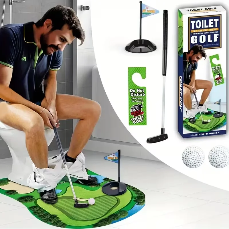 Toilet Golf Game - Mini Practice Putting Green for Any Restroom/Bathroom Funny White Gift for Dad Great Toilet Time