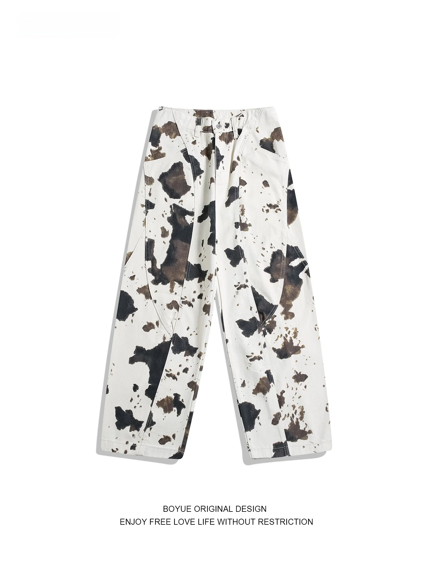 

Boyue American Sle High Street Camouflage Jeans Men's Women's Slimming Floor-Length Wide Leg Pants Casual Cotton Denim