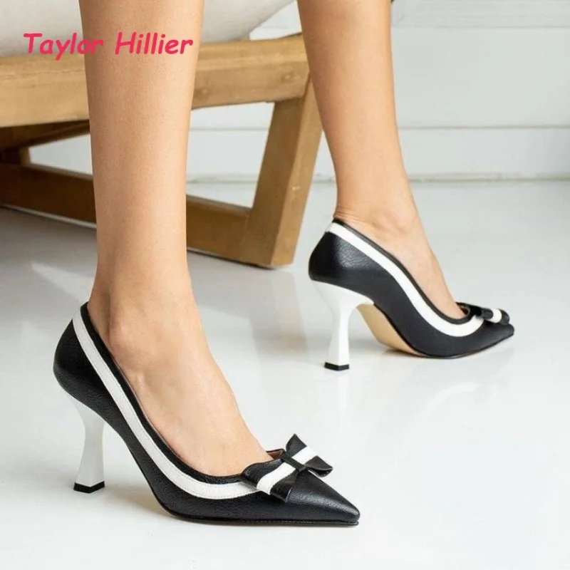 Sharp Pointed Toe Bow Decor Slip On Pumps Ladies Summer High Heels Outdoor Office Wedding Elegant Dating Party Daily Dress Shoes