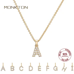Monkton S925 Sterling Silver Letters A-Z Pendant Necklace for Women 14k Gold-Plated Fashion Jewelry for Wedding Party Gift