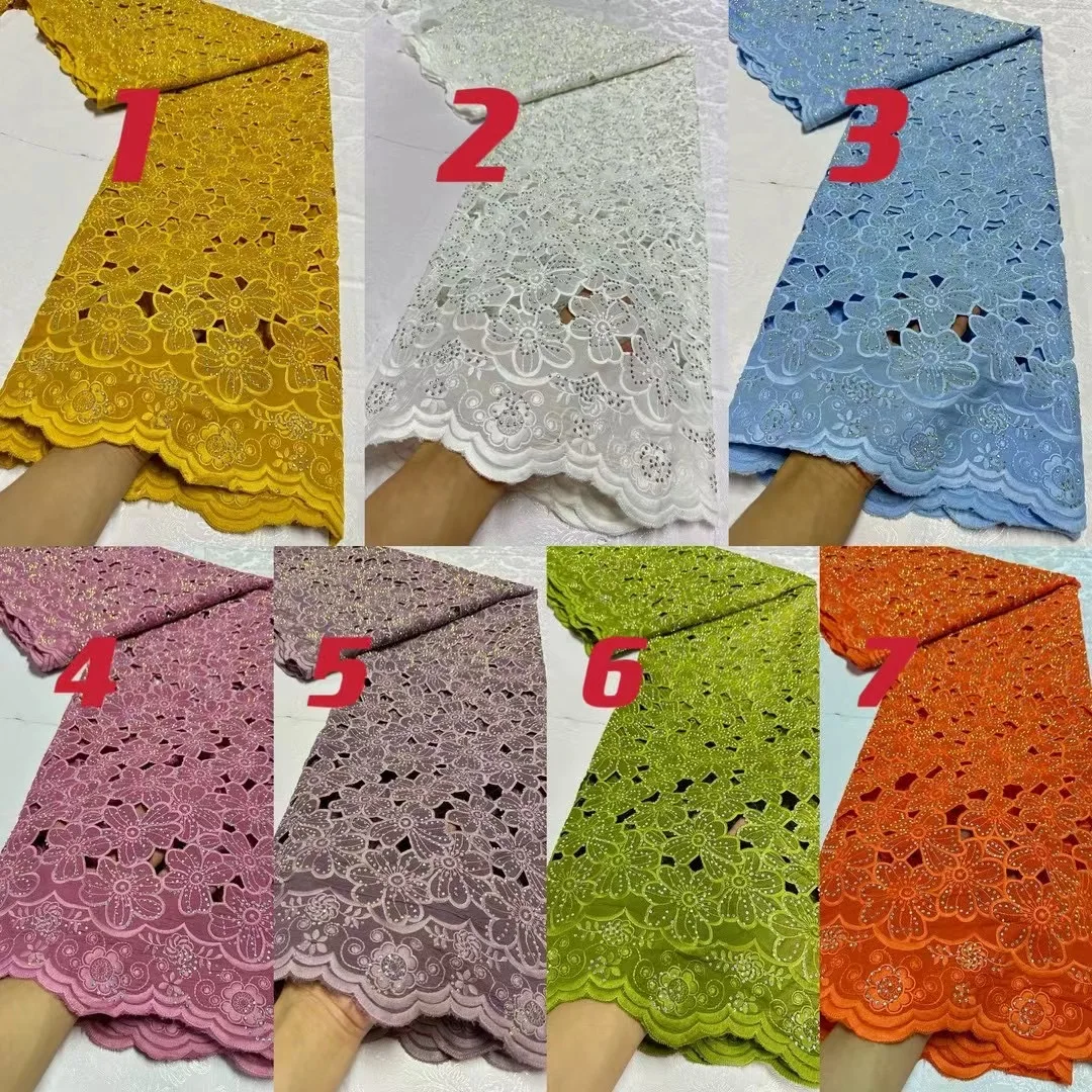 Swiss Luxury Lace High Quality Fabrics 2024 Latest African Cotton Lace with Stones for Sewing Evening Party Dress JL381