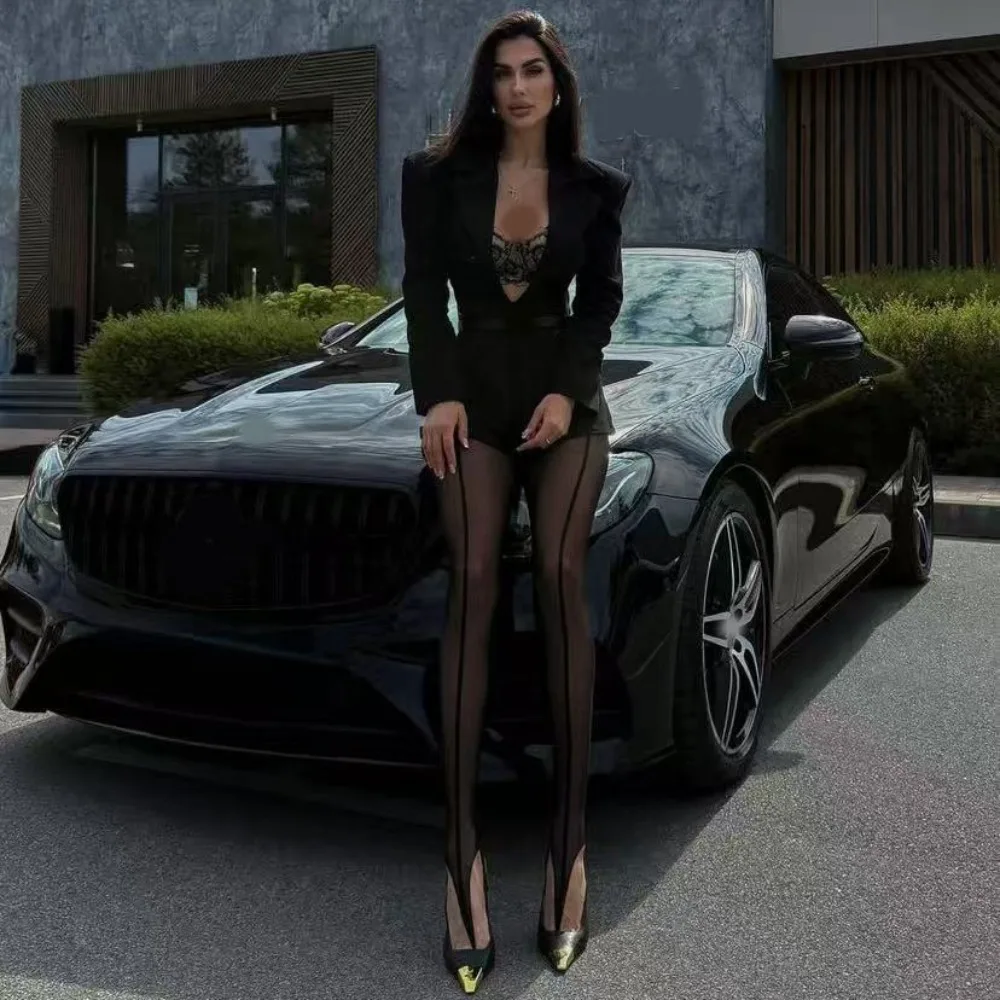 

Fashion Personality High Pantyhose Hollow Out Leggings Hottie Sexy Tights Asymmetry Perspective Female Stockings Girl