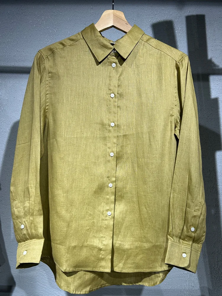 Camisas y blusas blancas De lino para Mujer, Tops De manga larga con cuello vuelto, camisa elegante Ol para Mujer, 100%