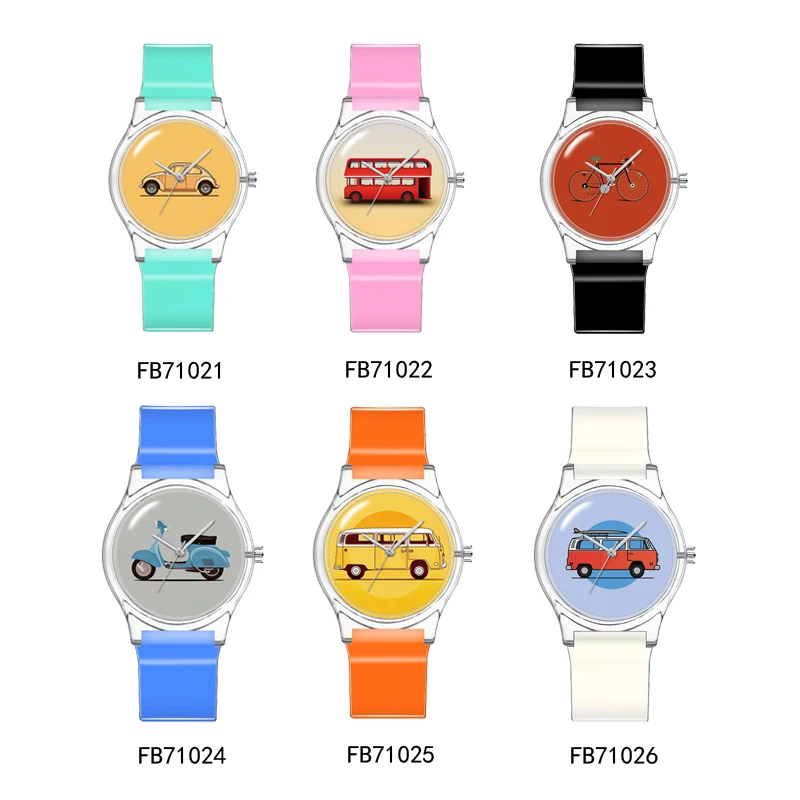 Unique Retro Car & Bus Pattern Plastic Watches for Women