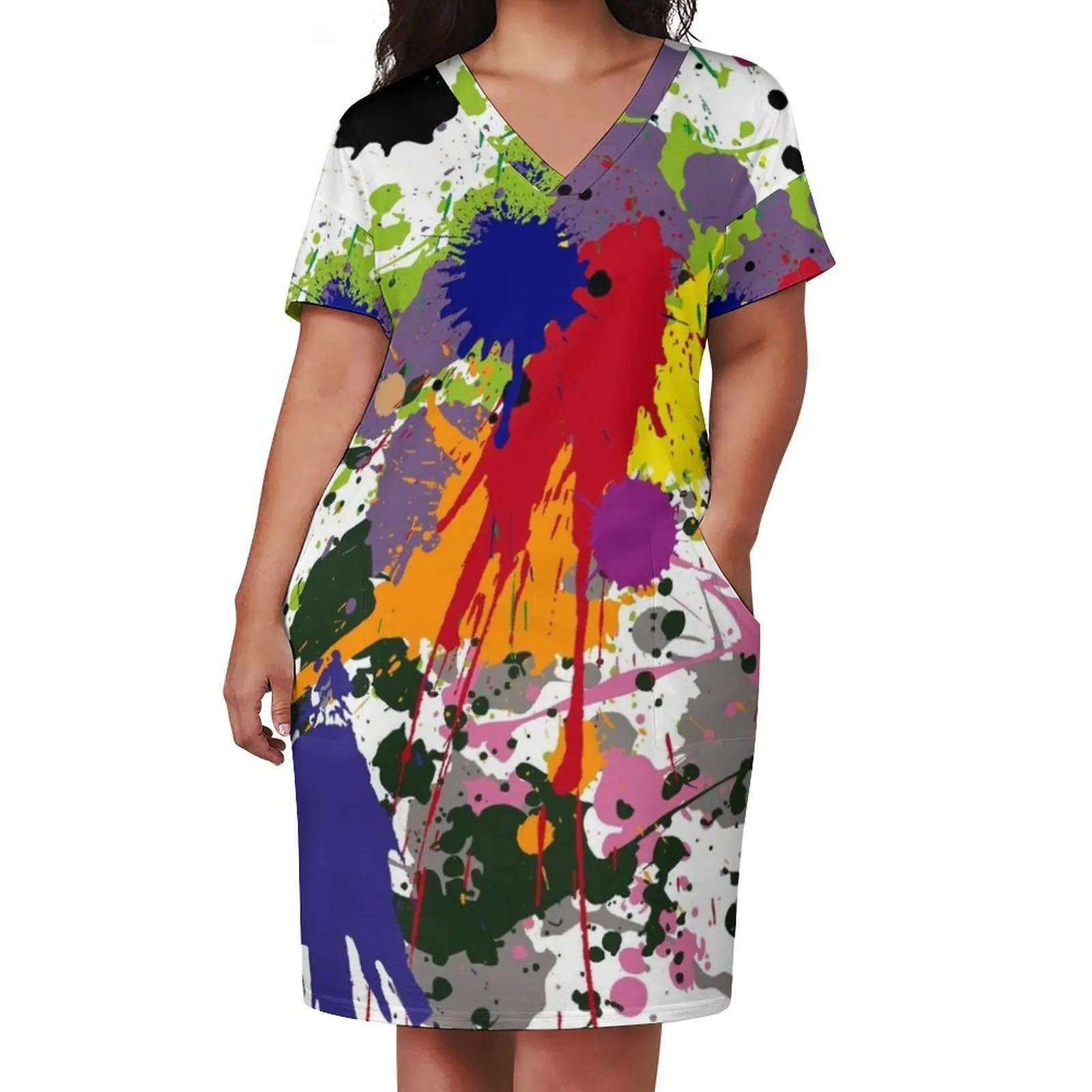 Painting Color splatter Loose Pocket Dress evening dresses women Women long dress