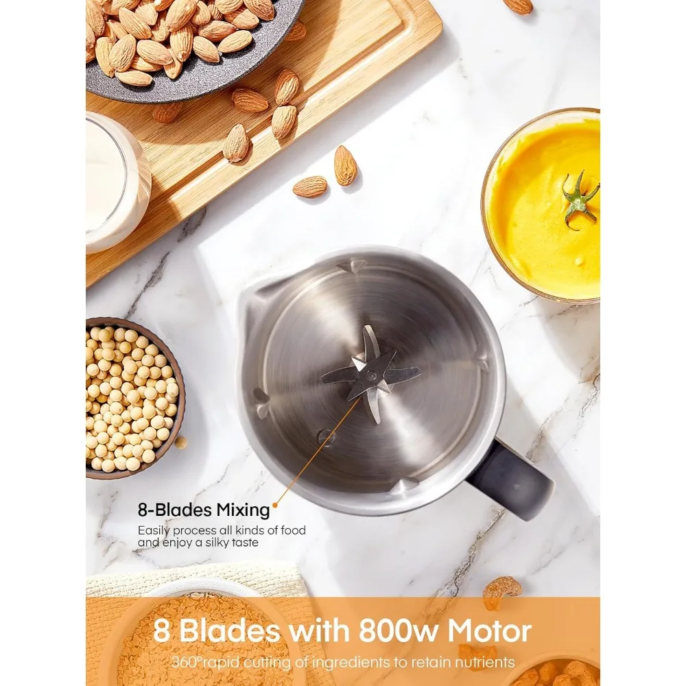 ماكينة صنع حليب الجوز بقدرة 35 أونصة، ماكينة صنع حليب الصويا الأوتوماتيكية بقدرة 800 وات للحليب النباتي والجوز واللوز والشوفان والصويا والعصير وأغذية الأطفال والشاك