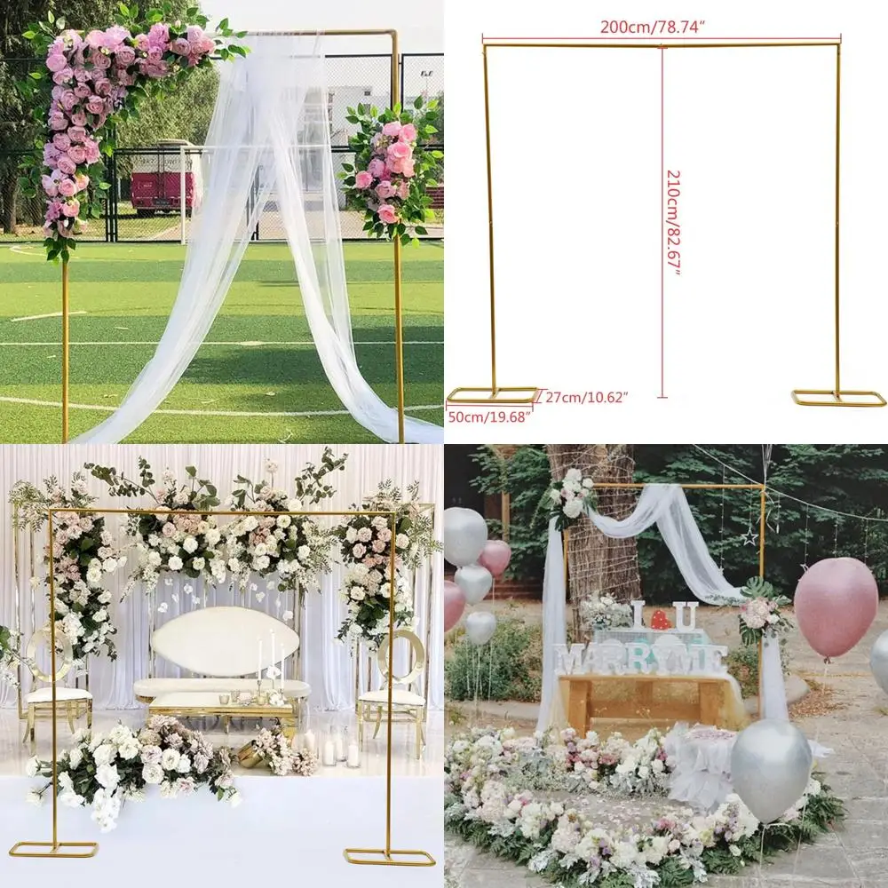 

Золотая свадебная арка из кованого железа с декоративной подставкой для цветов, 2x2,1 м для элегантных вечеринок