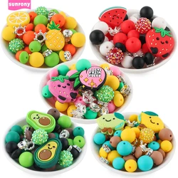 55Pcs/Set New Fruits Focal Silicone Beads Loose Round Lentil Beads Sets For Jewelry Making DIY Keychain Bracelet Accessories