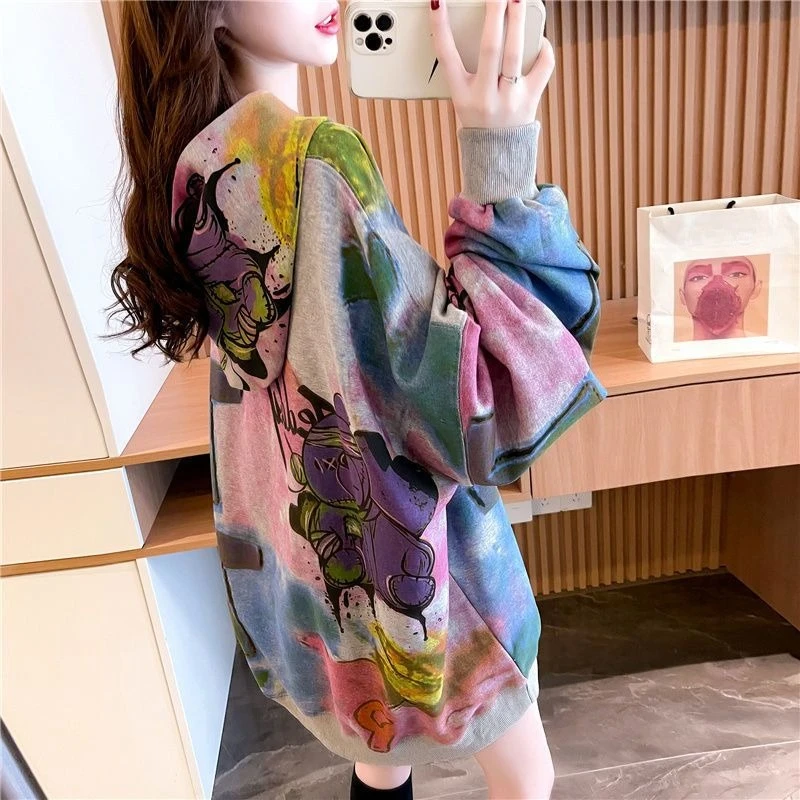 Dameshoodies Sweatshirts Grafische dropshipping Esthetische lange mouwen Jeugdige kleding Katoenen jas Emo Tie Dye Vrouwelijke top met capuchon